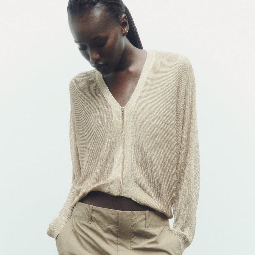 ZARA KNIT Golden Beige METALLIC JACKET SIZE Small - Picture 5 of 9
